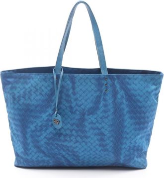 Bottega Veneta Blue Nylon Leather Tote Bag (Pre-Owned)