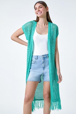 Roman Longline Shimmer Tassel Knit Kimono