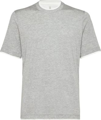 Brunello Cucinelli layered crew-neck T-shirt - men - Silk/Cotton - 3XL - Grey