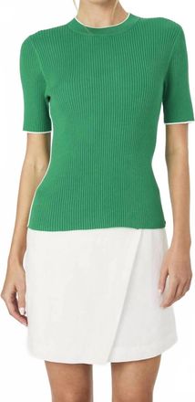 French Connection Womens Mozza Short Sleeve Sweater In Green/white