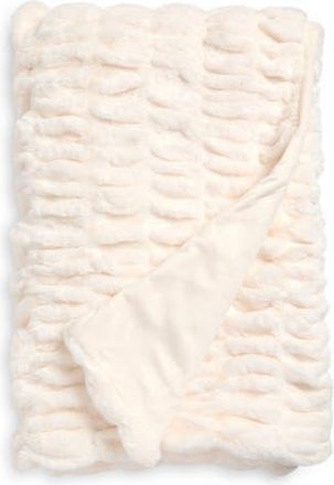 Karl Lagerfeld Ruched Faux Fur Throw Blanket in Ivory at Nordstrom Rack