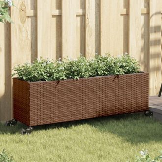 vidaXL Jardinera Con Ruedas Y 3 Maceteros Rat&aacute;n Pe Marr&oacute;n 107x32x38 Cm Vidaxl