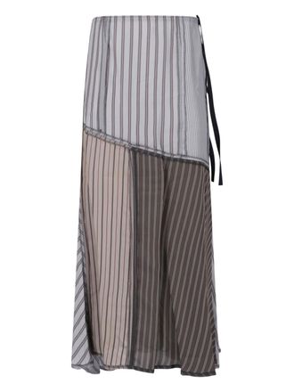 Maison Margiela Layered Patchwork Midi Skirt with Vertical Stripes