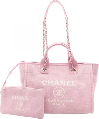 Chanel Pink Canvas Leather Handbag Pouch Tote Bag (Pre-Owned)