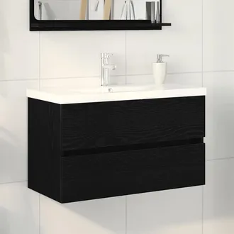 vidaXL Vidaxl Armadio Per Lavabo Da Bagno Rovere Nero 80 X 39 X 62 Cm