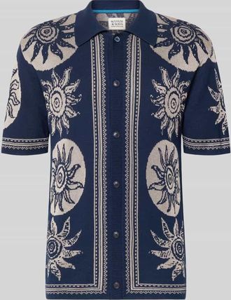 Scotch & Soda Freizeithemd mit Polokragen und Knopfleiste in Marine, Gr&ouml;&szlig;e XXL