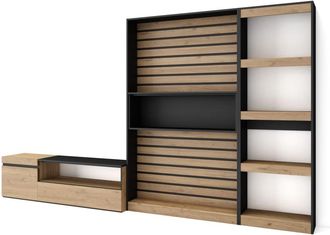 Skraut Home Muebles de sal&oacute;n para tv efecto madera roble y negro 320x35x186cm