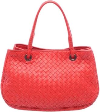 Bottega Veneta Pre-owned Intrecciato Leren Handtas - Dames - Vintage Handtas - Rood - ONE Size - Leer - Vintage