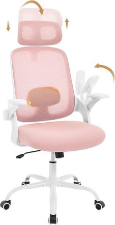 Woltu Silla De Oficina Con Reposabrazos Ajustable, Ergon&oacute;mica, Con Soporte Lumbar, Reposacabezas Ajustable Y Altura Ajustable, Giratoria, Color Rosa - Woltu