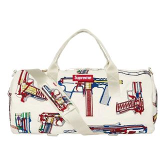 SUPREME SS26 Guns Embroidered Leather Duffle Bag White SS26B31-WHITE