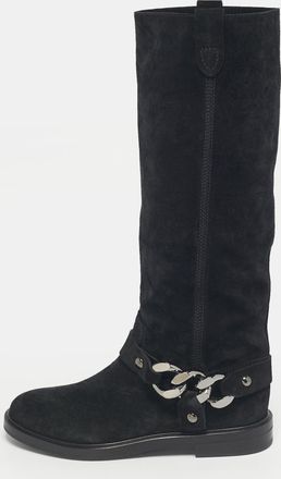 Casadei Black Suede Chain Detail Knee Length Boots