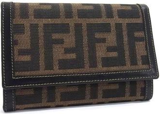 Fendi Zucca Brown Canvas Leather Wallet (Tri-Fold) (Pre-Owned)
