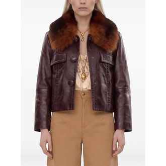 Chlo&eacute; Fur-collar Glossy Leather Jacket