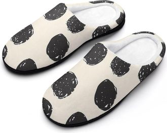 Generic Minimalist Dots Ovals Mens Slippers Slip On Comfortable Fleece Cotton House Shoes Winter