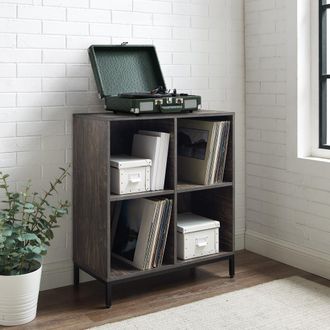 Crosley Furniture Jacobsen Record Storage Cube Bookcase Brown Ash/Matte Black