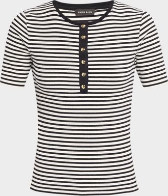 Anine Bing Alessia Stripe Short-Sleeve Tee