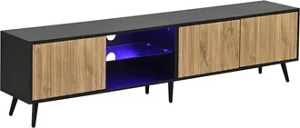 Urban Meuble Mueble TV efecto madera y negro con LED, 3 puertas y 6 patas