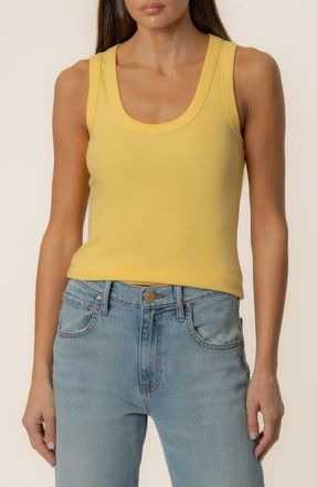 Kut from the Kloth Anastasia Stretch Cotton Blend Rib Tank in Limoncello at Nordstrom, Size X-Small
