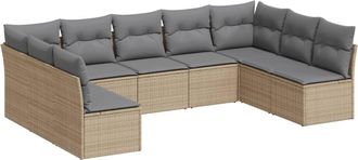 vidaXL Vidaxl - Set De Sof&aacute;s De Jard&iacute;n 9 Pzas Con Cojines Rat&aacute;n Sint&eacute;tico Beige