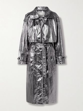 Isabel Marant Trench In Tessuto Shell Riciclato Increspato Metallizzato Con Cintura Laika - Argento