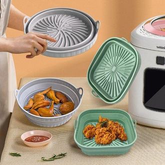 OEM Adecuado Para Accesorios De Freidora De Aire: Cesta Para Hornear, Dep&oacute;sito Interior De Repuesto, Bandeja Cuadrada De Silicona Redonda - Gris