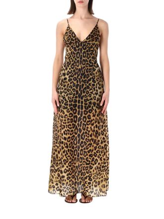 Alberta Ferretti Maxi Dress with Bold Leopard Print and Spaghetti Straps