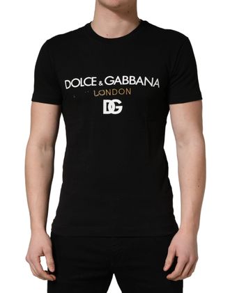 Dolce & Gabbana Black DG London Cotton Men Crew Neck Mens T-shirt (Pre-Owned)