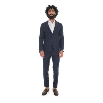 Paoloni 2-Knoops Stretchpak met Zakken - Heren - Business pakken - Blauw - XL - Wol - Kostuums
