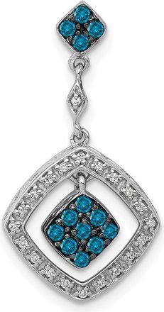 Diamond2Deal 14k White Gold 1/4 carat White and Blue Diamond Square Dangle Chain Slide
