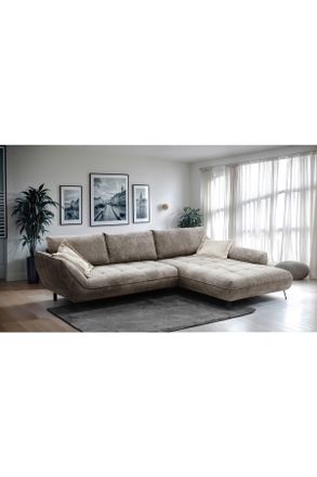 Livetastic Ecksofa, Hellbraun, Textil, Füllung: Silikon, Schaumstoffflocken,Schaumstoff, Ottomane rechts, L-Form, 324x205 cm, Made in EU, Rücken echt, Wohnzimmer