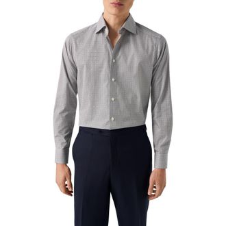 Eton Regular Fit Microprint Signature Cotton Twill Dress Shirt in Navy at Nordstrom, Size 17.5