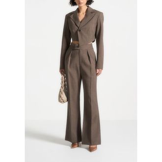 Mani&egrave;re De Voir Elsa High Waisted Tailored Trousers in Dark Taupe at Nordstrom, Size 14