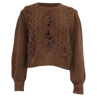 LoveShackFancy Loveshackfancy Leni Embroidered Sweater in Brown Nylon