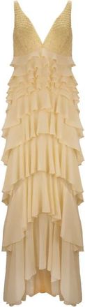 Elisabetta Franchi Lange Avondjurk - Dames - Avondkleed - Geel - XL - Polyester - Kleedjes