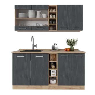 Vicco Cocina Vers&aacute;til R-line, Hormig&oacute;n Negro/roble Dorado, 160 Cm Sin Encimera
