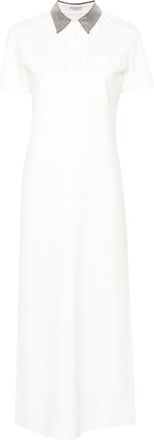 Brunello Cucinelli Monili-embellished polo dress - women - Cotton/Polyamide/Acetate/Silk/Brass/Elastane - M - White