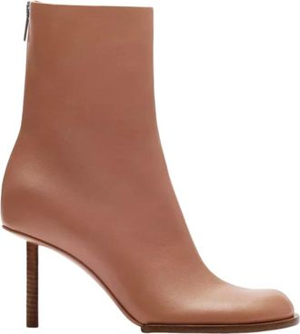Jacquemus Beige Enkellaarsjes Rond Carre - Dames - Laarzen met Hak - Beige - 39 EU - Leer - Schoenen