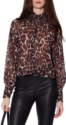 Walter Baker Deja Long Sleeve Button-Up Top in Amour Leopard at Nordstrom Rack, Size X-Small