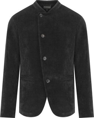 Emporio Armani Black Ribbed Jacket With Mandarin Collar