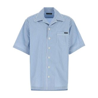 Dolce & Gabbana Short Sleeve Shirts, male, Blue, Size: L Hawaii Striped Poplin Shirt