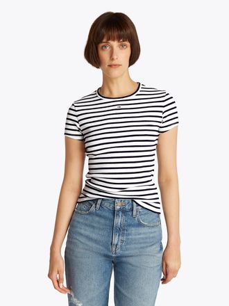 Tommy Jeans TJW SLIM ESSENTIAL RIB SS EXT Baumwollmischung, slim fit, figurbetont, in gerippter Struktur
