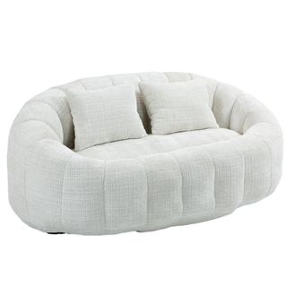 Urban Meuble Sof&aacute; ovalado en tela boucl&eacute; color blanco hueso con cojines
