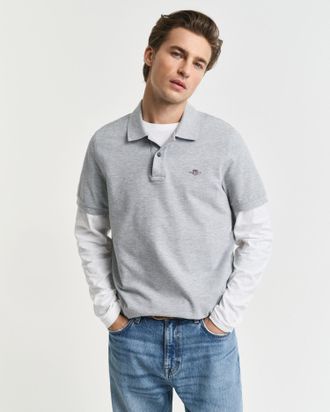 GANT Poloshirt GANT REG SHIELD SS PIQUE POLO, Herren, Gr. 5XL, grau, Jersey, Obermaterial: 100% Baumwolle, meliert, regular fit h&uuml;ftlang, hoch geschlossene