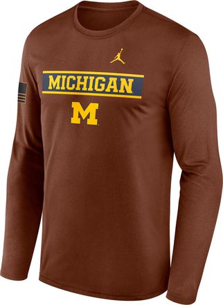 Nike Mens Michigan Courtside Jordan Brand Dri-FIT College Long-Sleeve T-Shirt in Brown | 0JTJ2GYMWN-VZG
