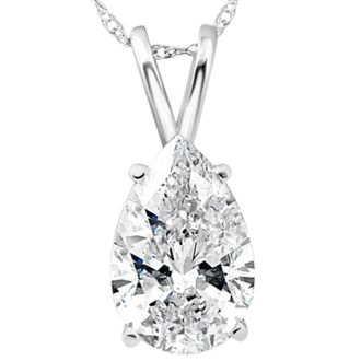 Pompeii3 Certified 2 Ct Pear Shape Lab Grown Diamond Pendant 14k White Gold Necklace