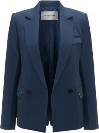 Victoria Beckham Shrunken Double Breasted Jacket - Dames - Blazers - Blauw - XS - Wol - Jassen