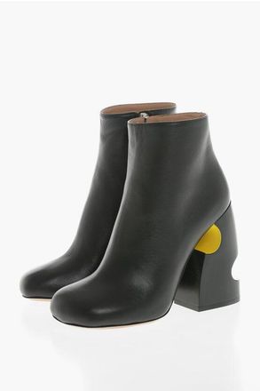 Off-white Leather Ankle Boots With Decorative 11.5 cm Heel size 36