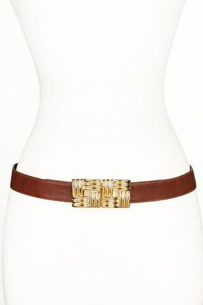 Raina Square Gold Buckle Leather Belt in Cognac at Nordstrom, Size Medium