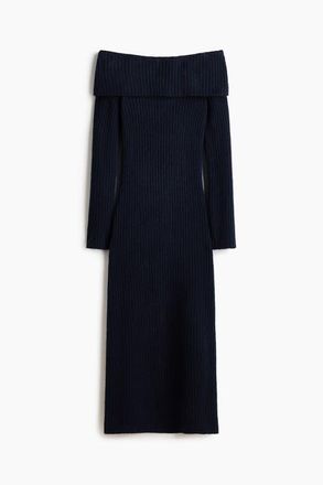 H&M Rib-knit off-the-shoulder dress in Navy Blue at Nordstrom, Size Xx-Large