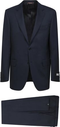 Canali Blauw Wollen Pak Jas Broek - Heren - Business pakken - Blauw - 2XL - Wol - Kostuums